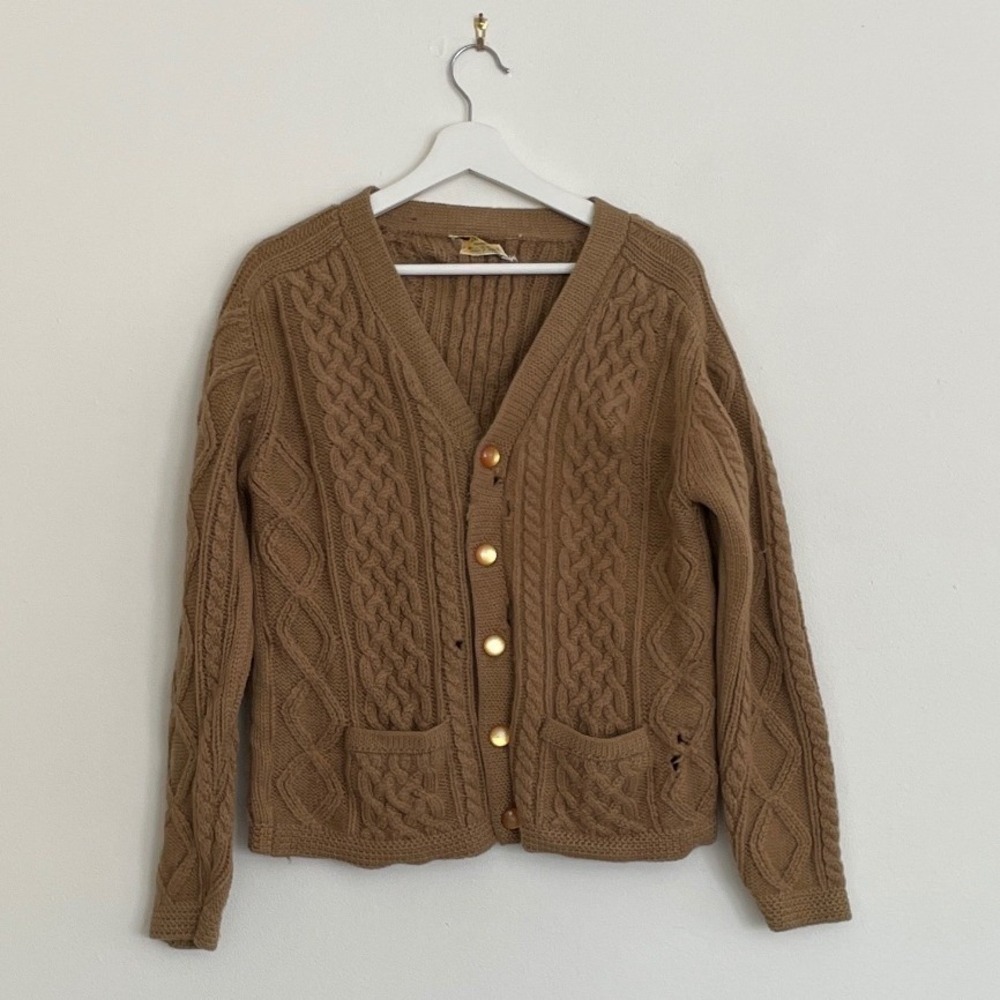 Vintage Ski-doo Sports Cable Knit Cardigan Brown Button Front‎ Sweater Medium